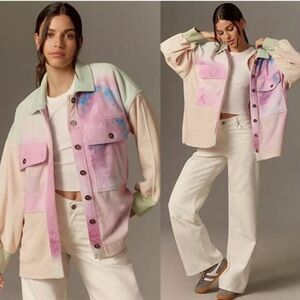 Pilcro Pastel Tie-Dye Fleece Button-Up Jacket